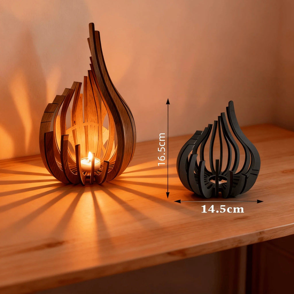 Handmade Wooden Candle Holder for Dining Table & Mantel | Sculptural Flame-Shaped Candlestick | Romantic Table Decor, S, M, L or Set of 3