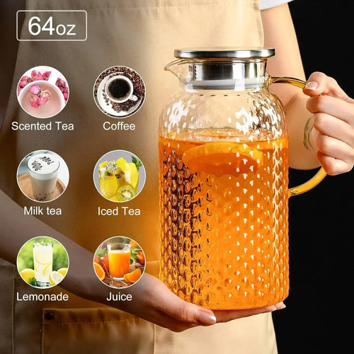 Borosilicate Glass Pitcher with Bamboo or Steel Lid | Heavy Duty Carafe for Hot & Cold Drinks, Iced Tea, Juice & Milk, 1L–1.9L