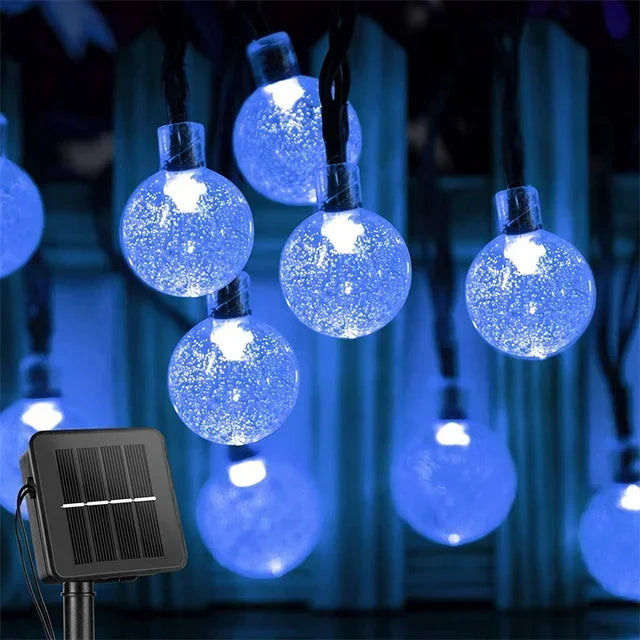Solar String Lights for Garden, Patio & Christmas Decor | Waterproof Crystal Globe Fairy Lights | Outdoor Solar Festoon Lights, 5m–22m, 4 Colours