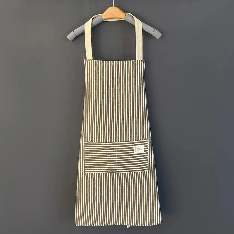 Striped Linen Apron for Kitchen, Baking & Gardening | Japanese Style Cooking Apron with Adjustable Neck Strap | Minimalist Apron in 4 Colours