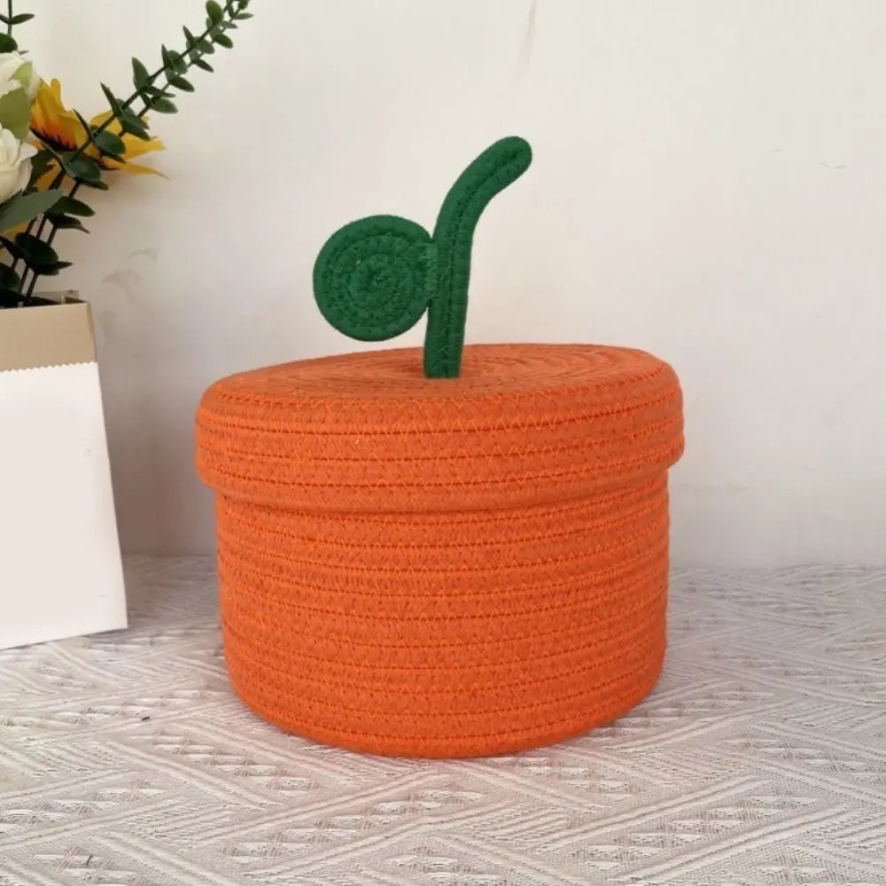 Small Cotton Rope Basket with Lid for Desk, Shelf & Bathroom | Hand-Woven Round Storage Basket | Colourful Lidded Organiser, 20x14cm