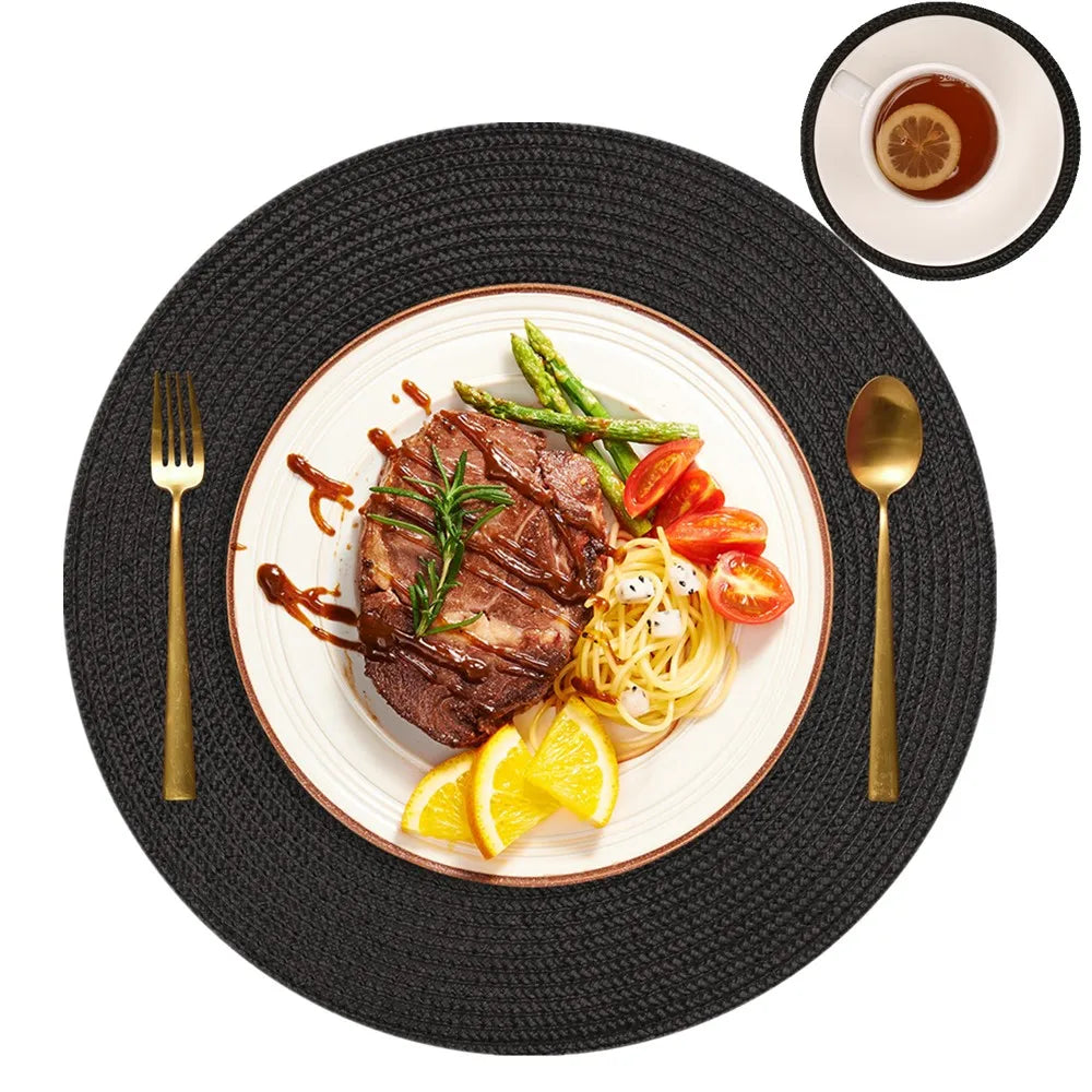 Round Braided Placemats Set of 6 with Coasters for Dining Table | Washable Non-Slip Woven Table Mats | Holiday & Everyday Table Decor, 34cm