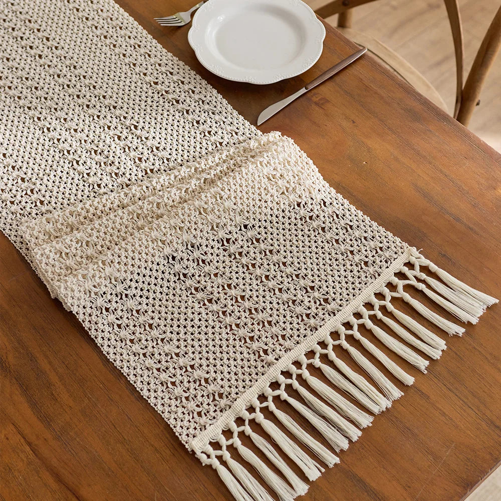 Boho Table Runner with Tassels for Kitchen & Dining Table | Beige Woven Farmhouse Table Runner | Rustic Table Decor, 9 Sizes 30x50cm to 30x300cm