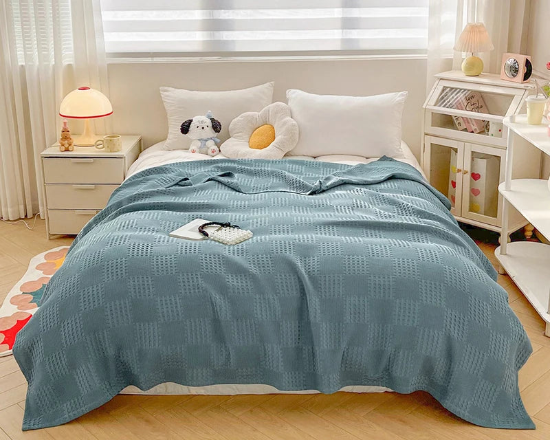 100% Cotton Waffle Throw Blanket for Bed & Sofa | Breathable Lightweight Blanket | Minimalist Bedroom Decor | 4 Sizes