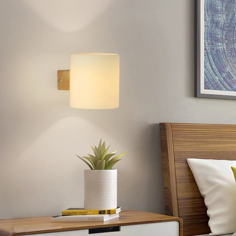 Wooden Wall Sconce for Bedroom, Kitchen & Living Room | Nordic Wood & Glass Shade Wall Light | E27 Wall Lamp Fixture in 5 Styles