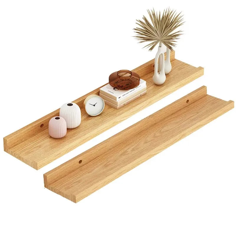 Wooden Floating Shelf for Bathroom, Kitchen & Living Room | U-Shaped Wall Mounted Display Shelf | Natural or Peach Wood Finish, 30cm