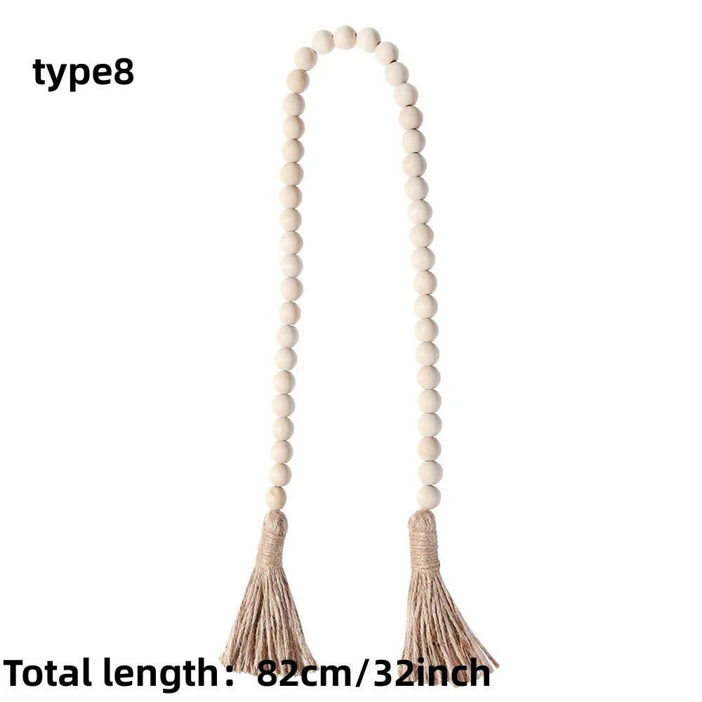 Wood Bead Garland with Jute Tassels for Shelves, Vases & Wall Hanging | Farmhouse Boho Decor | Handmade Natural Wood Beads in 8 Styles