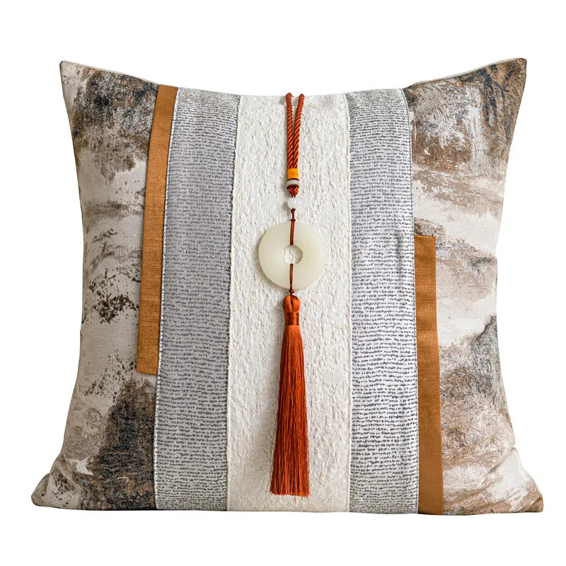 Wabi-Sabi Patchwork Throw Pillow Cover for Living Room & Bedroom | Earth Tone Textured Cushion | Minimalist Bedroom Decor