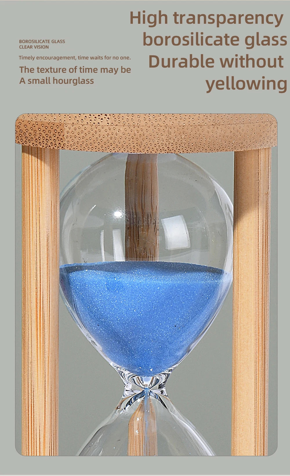 Wooden Hourglass Sand Timer for Desk, Living Room & Kitchen | Minimalist Home Decor Accent | 3, 5, 10, 15 or 30 Minutes in Blue or Orange