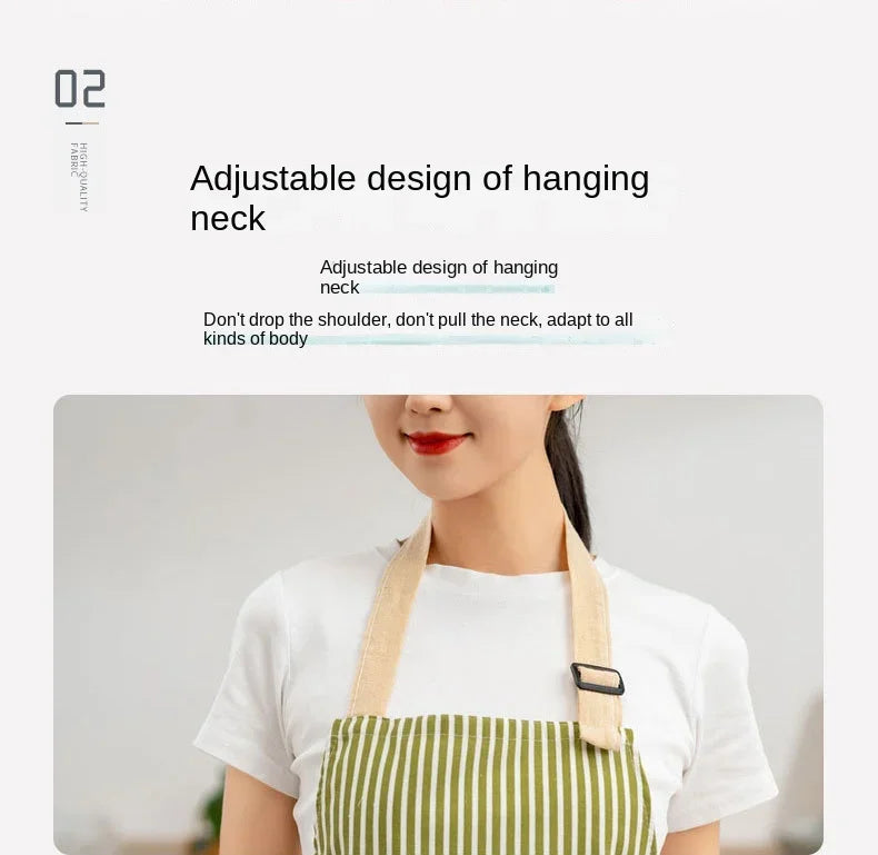 Striped Linen Apron for Kitchen, Baking & Gardening | Japanese Style Cooking Apron with Adjustable Neck Strap | Minimalist Apron in 4 Colours