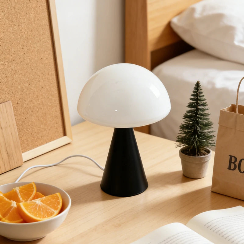 Glass Mushroom Table Lamp for Bedside, Desk & Study | Modern Minimalist Umbrella Lamp | USB-C Powered LED Night Light in 5 Colours