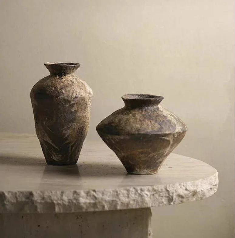 Handmade Coarse Ceramic Vase for Living Room & Tabletop | Wabi-Sabi Zen Flower Vase for Dried Flowers | Retro Pottery Decor, 12 Styles