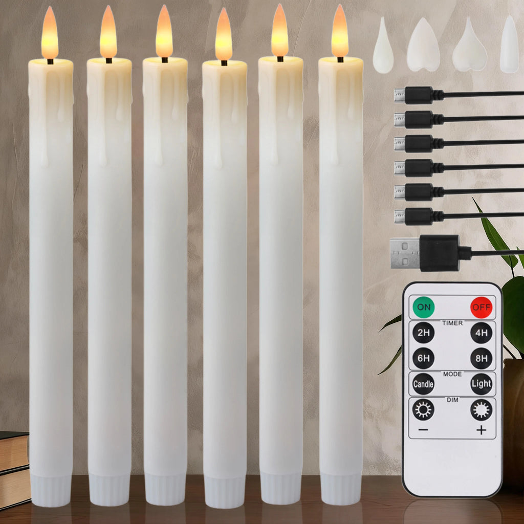 Rechargeable Flameless LED Taper Candles for Dining Table, Mantel & Window | Remote Control with Timer | Flickering Candle Set, 6 to 24 Pcs