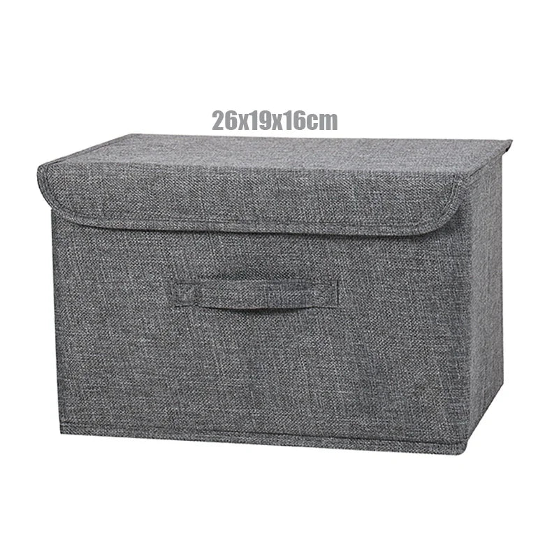 Foldable Cotton Linen Storage Box with Lid for Closet, Nursery & Shelves | Washable Fabric Storage Bin | Toy & Clothes Organiser, 2 Sizes