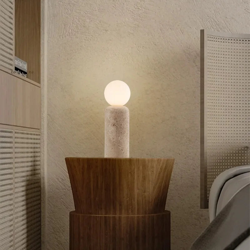 Travertine Table Lamp for Bedroom Bedside & Living Room | Natural Stone Wabi Sabi Design | Warm White Bulb Included | 20cm or 30cm