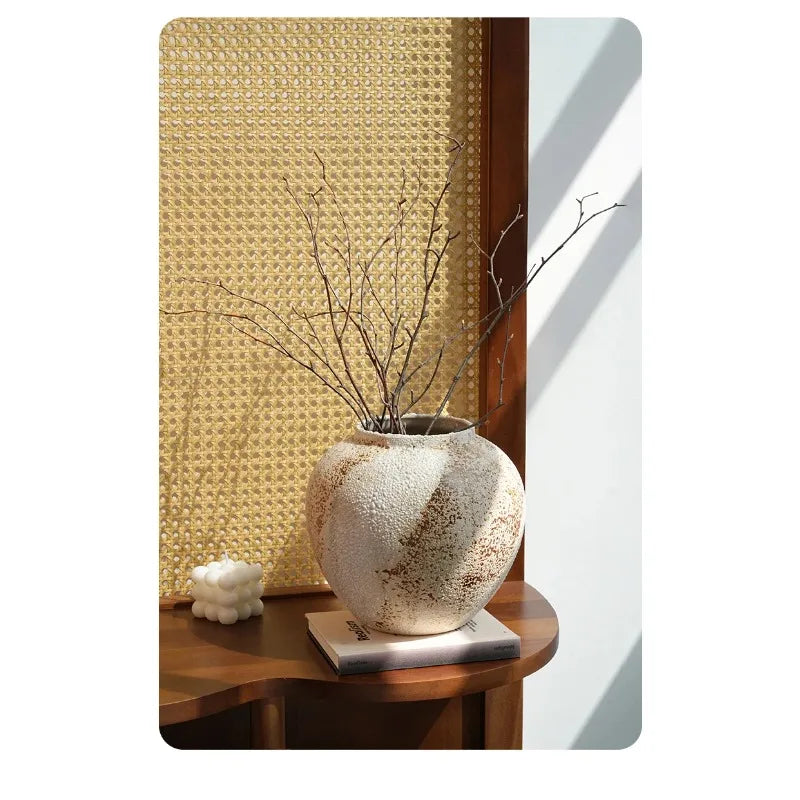 Mottled Ceramic Jar Vase for Entryway, Living Room & TV Cabinet | Wabi-Sabi Antique Pottery Vase | Rustic Floor & Table Decor in S, M, L