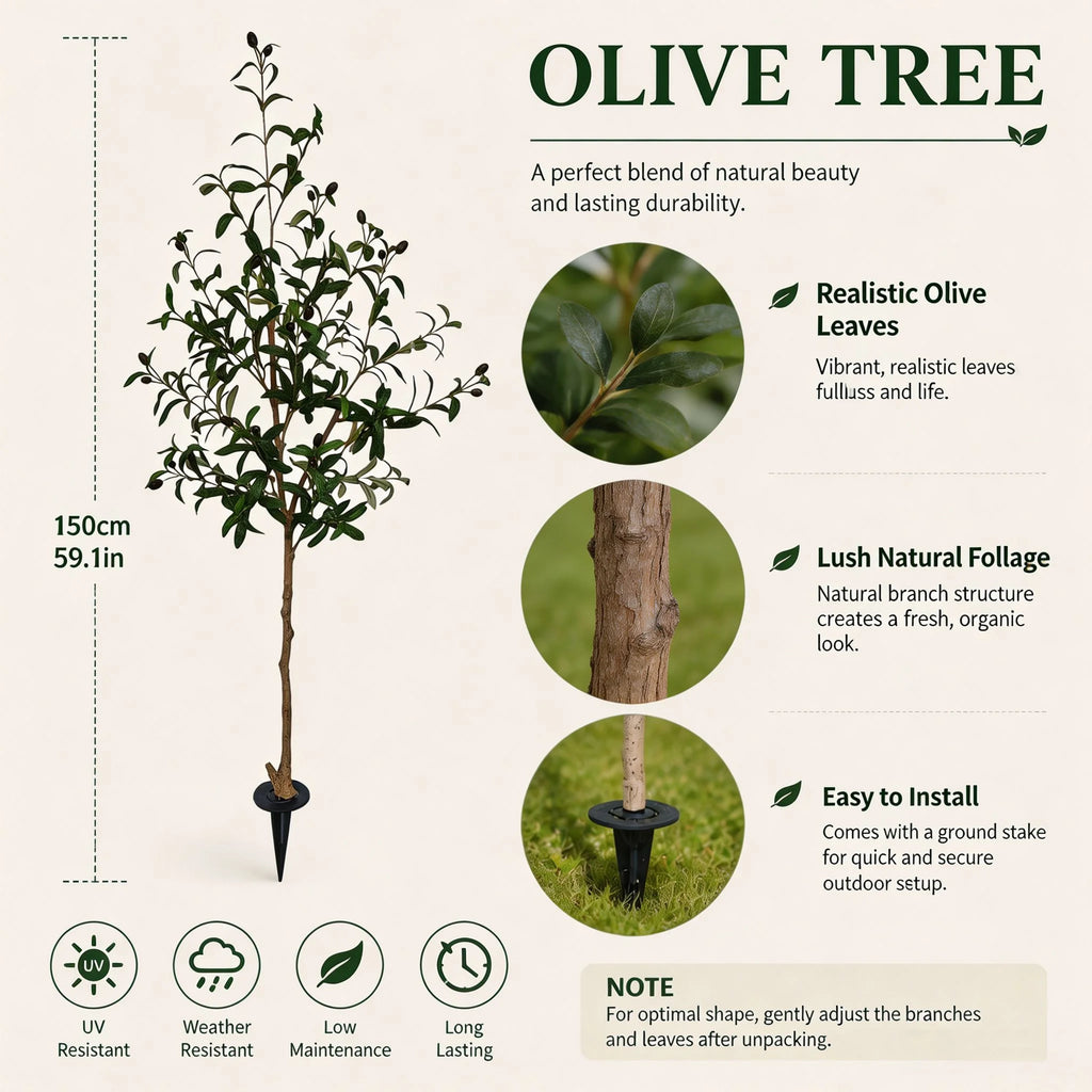 Artificial Olive Tree for Living Room, Balcony & Patio | 120–180cm Faux Indoor Outdoor Plant | Realistic Fake Tree for Home & Garden Decor