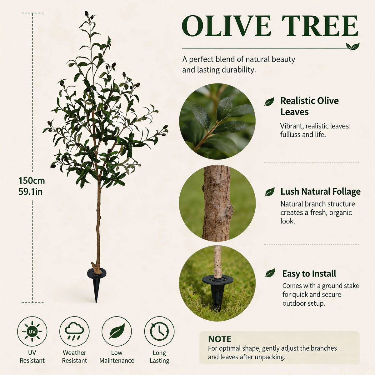 Artificial Olive Tree for Living Room, Balcony & Patio | 120–180cm Faux Indoor Outdoor Plant | Realistic Fake Tree for Home & Garden Decor