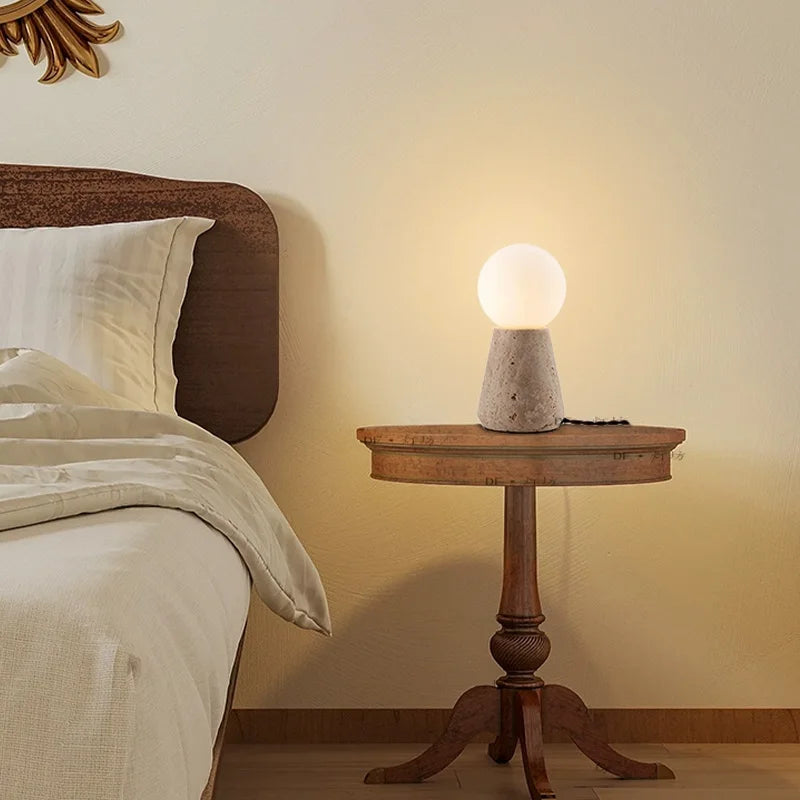 Travertine Table Lamp for Bedroom Bedside & Living Room | Natural Stone Wabi Sabi Design | Warm White Bulb Included | 20cm or 30cm