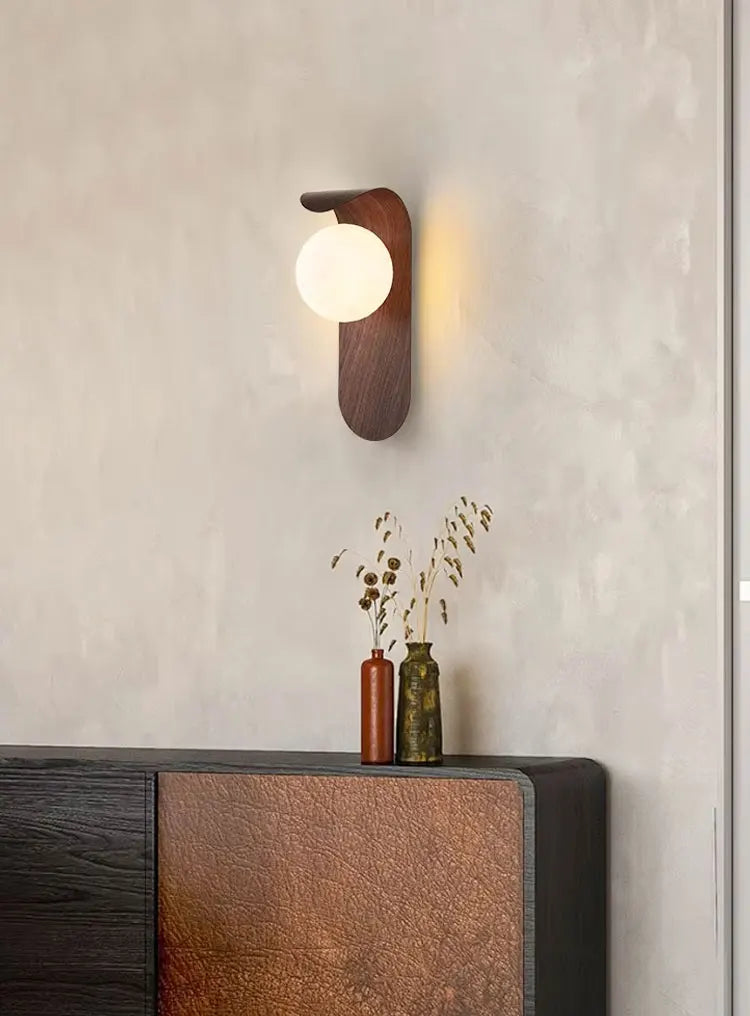 Modern Wall Sconce for Bedroom Bedside, Hallway & Staircase | Walnut Wood-Grain Wall Light | Warm Indoor Lighting in 4 Finishes