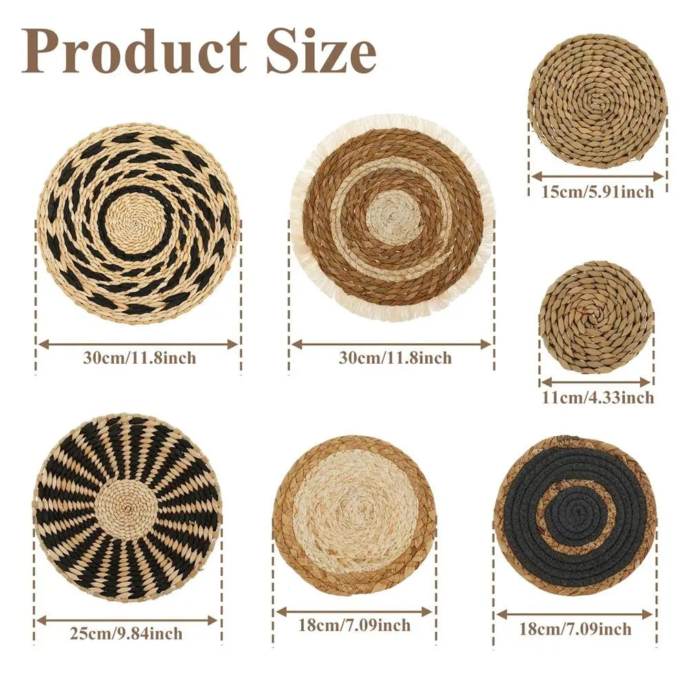 Boho Wall Basket Set of 7 for Living Room & Bedroom Wall Decor | Handwoven Seagrass Hanging Baskets | Natural Round Wall Art, 11 to 30cm