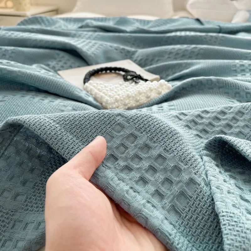 100% Cotton Waffle Throw Blanket for Bed & Sofa | Breathable Lightweight Blanket | Minimalist Bedroom Decor | 4 Sizes