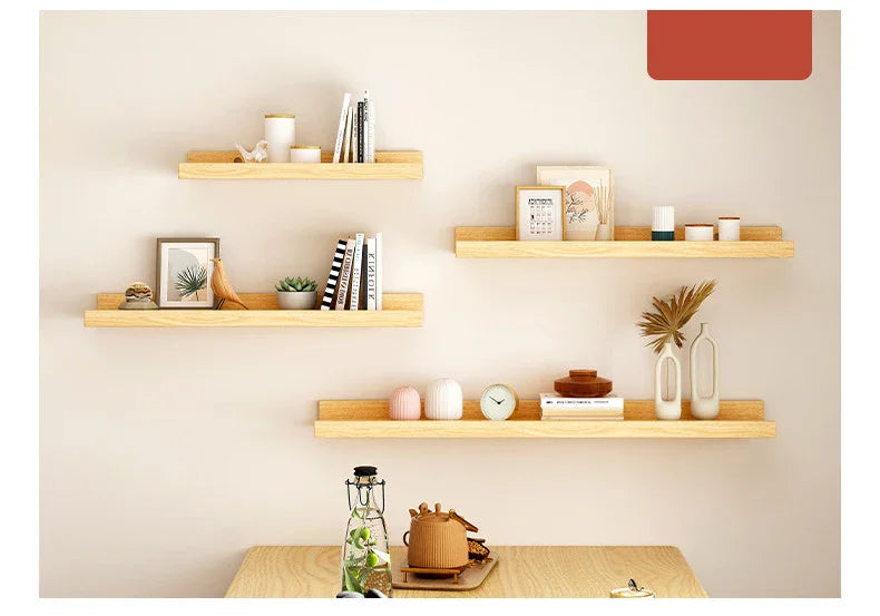 Wooden Floating Shelf for Bathroom, Kitchen & Living Room | U-Shaped Wall Mounted Display Shelf | Natural or Peach Wood Finish, 30cm