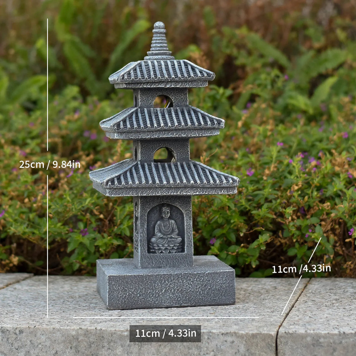 Solar Pagoda Lantern Statue for Garden, Patio & Zen Garden | Japanese Style Resin Garden Ornament | Warm LED Solar Garden Light, 4 Styles