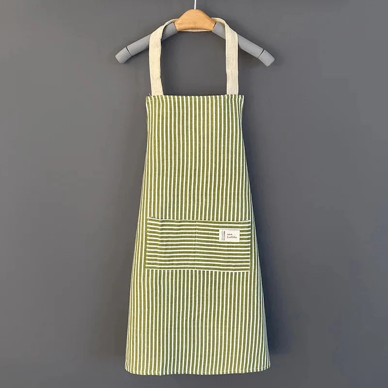 Striped Linen Apron for Kitchen, Baking & Gardening | Japanese Style Cooking Apron with Adjustable Neck Strap | Minimalist Apron in 4 Colours