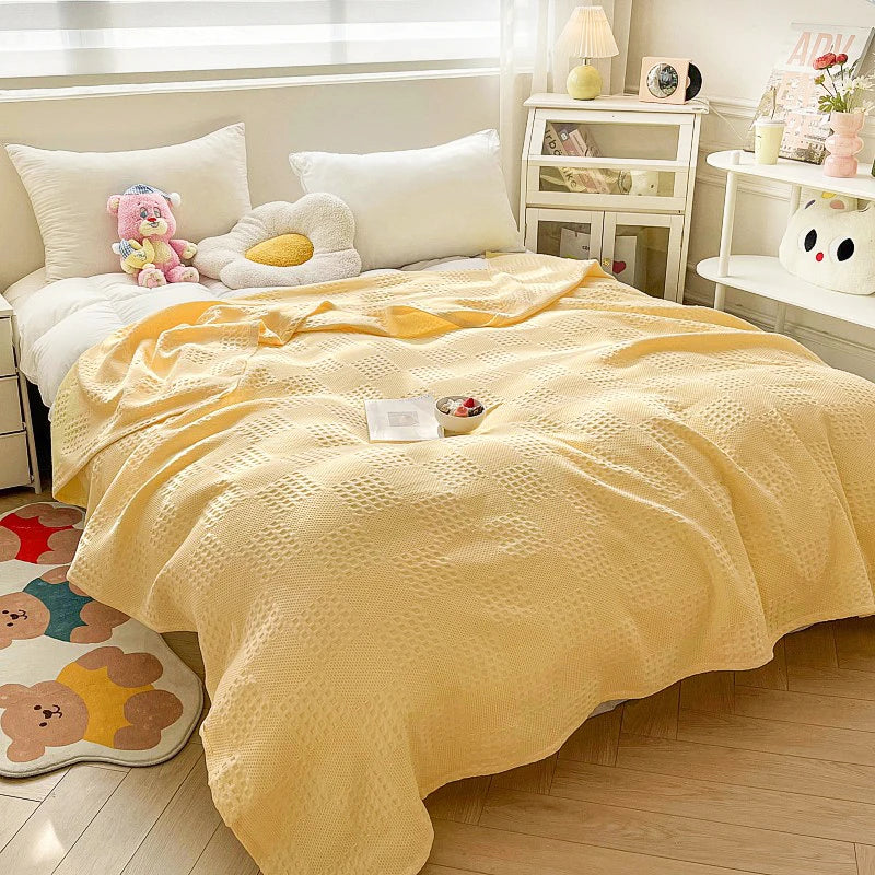 100% Cotton Waffle Throw Blanket for Bed & Sofa | Breathable Lightweight Blanket | Minimalist Bedroom Decor | 4 Sizes