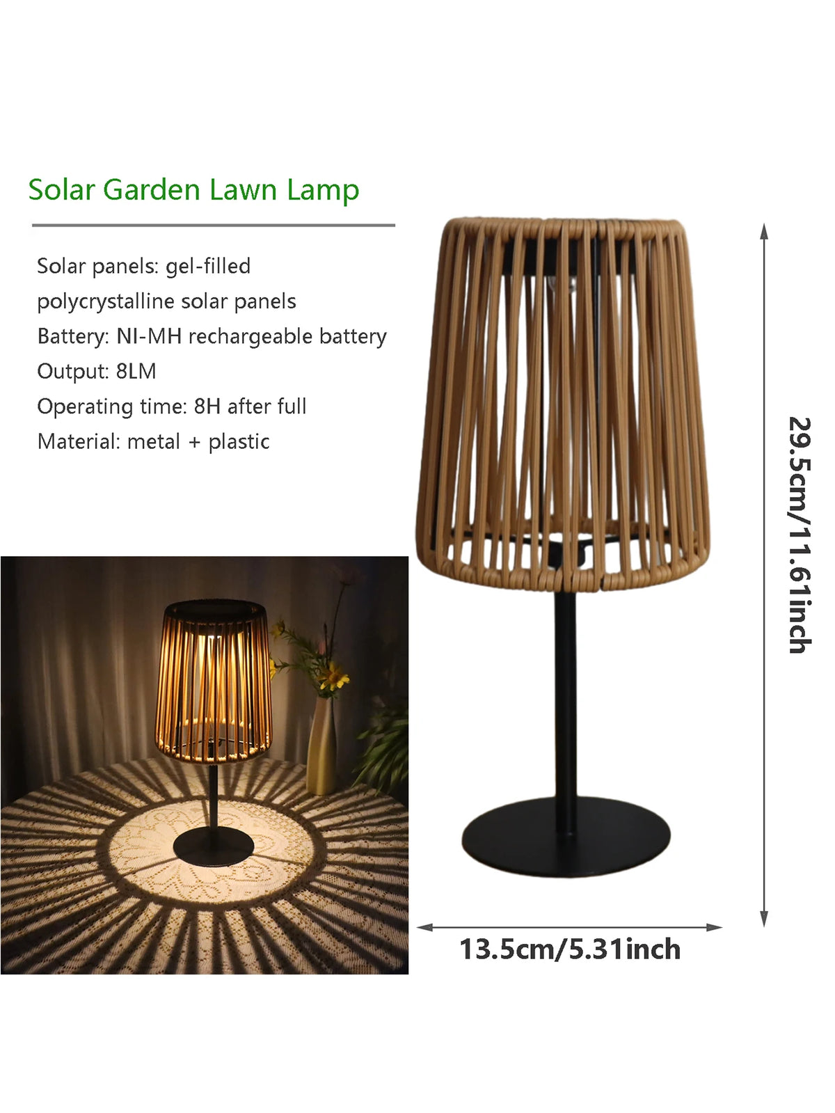 Rattan Solar Table Lamp for Patio, Garden & Coffee Table | Hand-Woven Cordless Outdoor Lamp | Indoor Outdoor Decorative Light