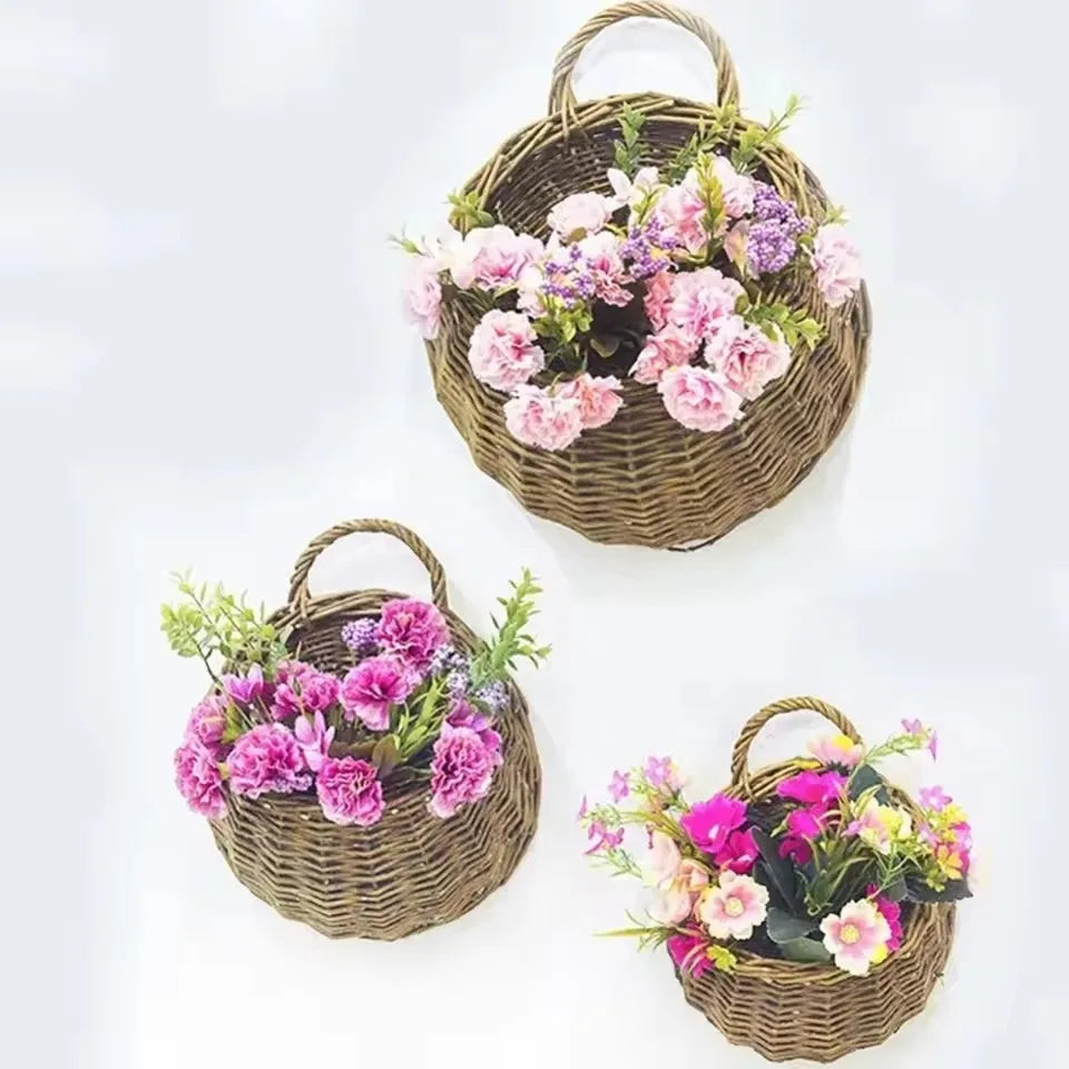 Hanging Wicker Rattan Wall Planter | Handmade Woven Basket Plant Holder for Garden, Balcony & Indoor Vine Pots, S, M or L