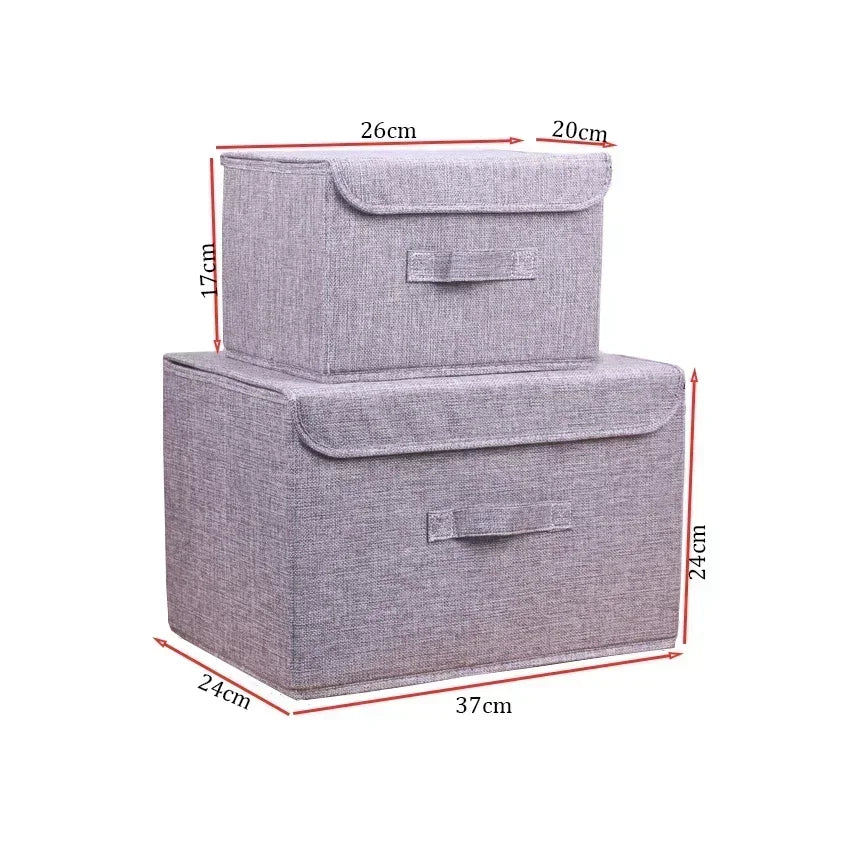 Foldable Cotton Linen Storage Box with Lid for Closet, Nursery & Shelves | Washable Fabric Storage Bin | Toy & Clothes Organiser, 2 Sizes