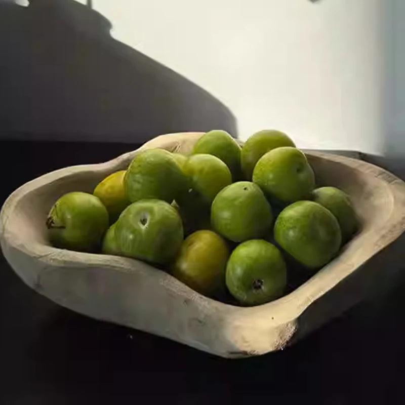 Solid Wood Decorative Tray for Entryway, Dining Table & Coffee Table | Vintage Shaped Wooden Fruit & Jewellery Plate | Rustic Home Decor Bowl, 2 Styles