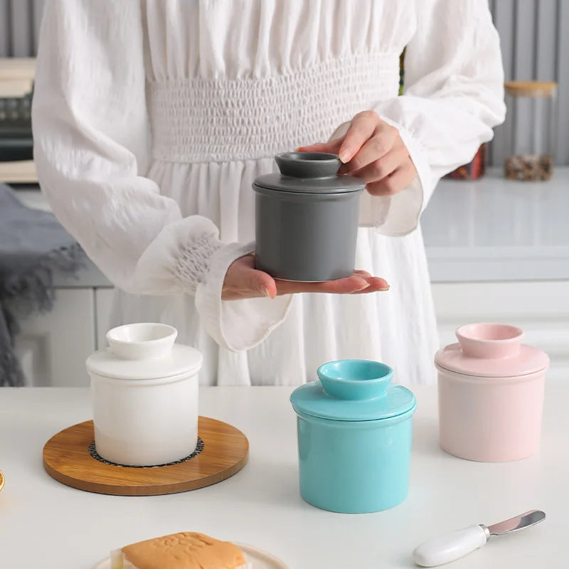 Ceramic Butter Dish with Lid for Kitchen & Dining Table | Round Butter Keeper & Cheese Holder | Minimalist Ceramic Tableware, 2 Styles