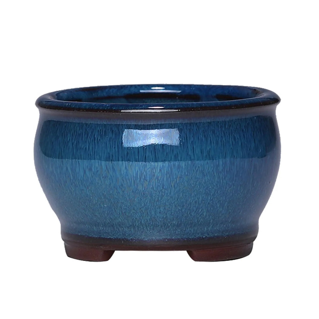 Ceramic Succulent Pot with Drainage Hole for Windowsill, Shelf & Patio | Round Ceramic Plant Pot | Indoor Outdoor Planter in Blue or Sky Blue