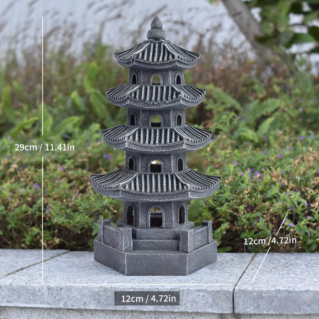 Solar Pagoda Lantern Statue for Garden, Patio & Zen Garden | Japanese Style Resin Garden Ornament | Warm LED Solar Garden Light, 4 Styles