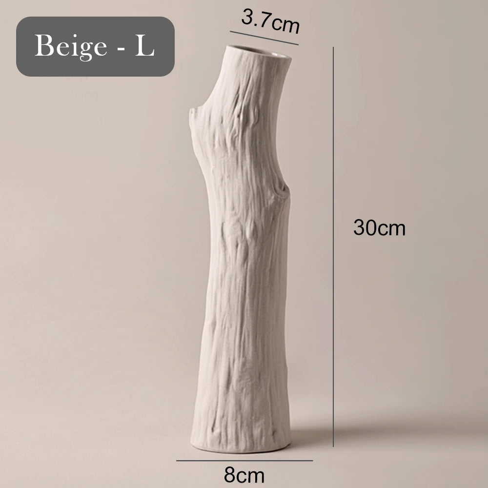 Tree Trunk Ceramic Vase for Living Room & Dining Table | Boho Branch-Shaped Flower Vase | Sculptural Centrepiece in White or Beige, 3 Sizes