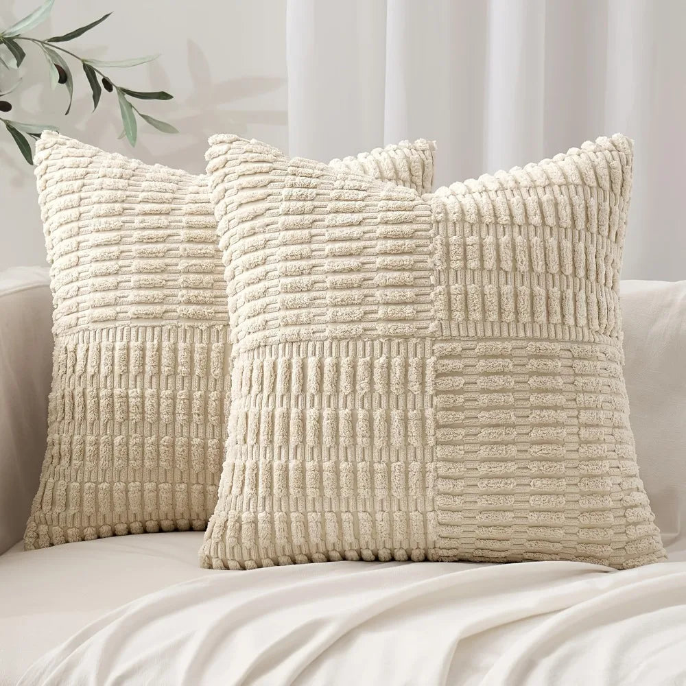 Corduroy Throw Pillow Cover 45x45cm for Sofa & Bed | Super-Soft Textured Cushion Cover | Modern Bedroom Decor | 6 Colours