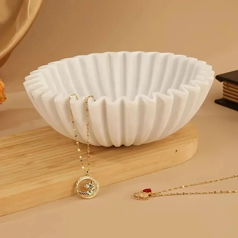 Decorative Lotus Leaf Bowl for Living Room Coffee Table & Shelf | Sculptural Resin Centrepiece with Grooved Rim | Modern Home Decor Gift