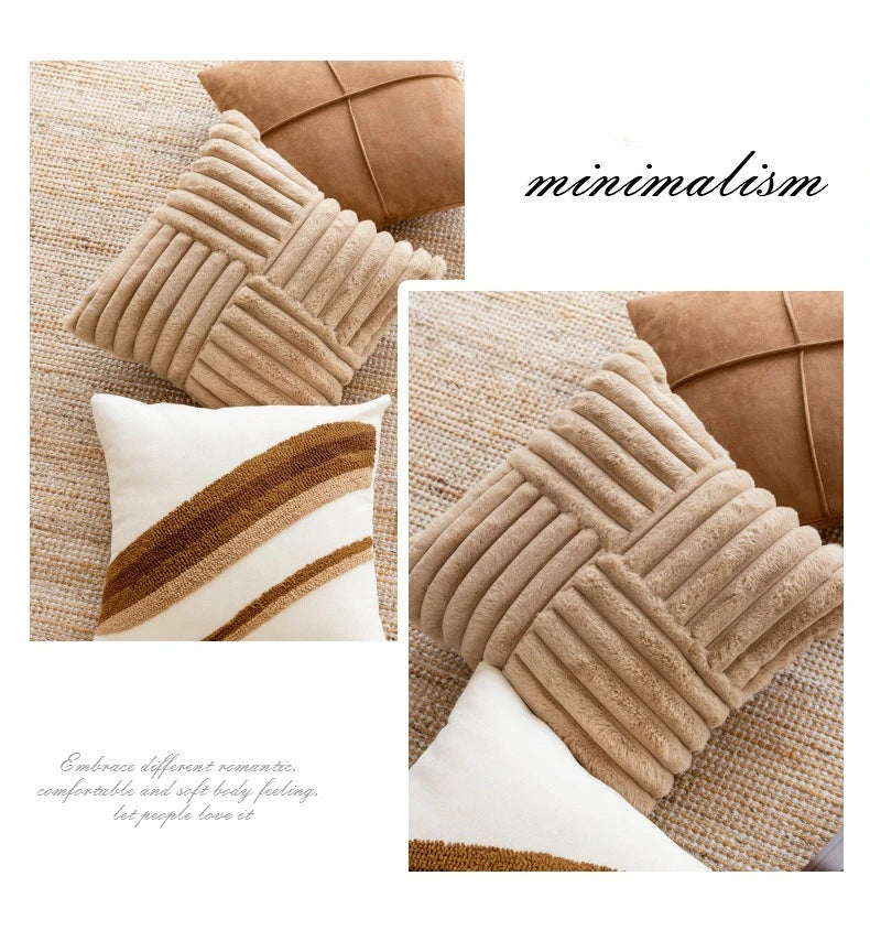 Textured Throw Pillow Cover for Sofa & Bed | Boho Neutral Bedroom Decor | Tufted, Suede, Chenille & Faux Fur Designs in Cream & Brown