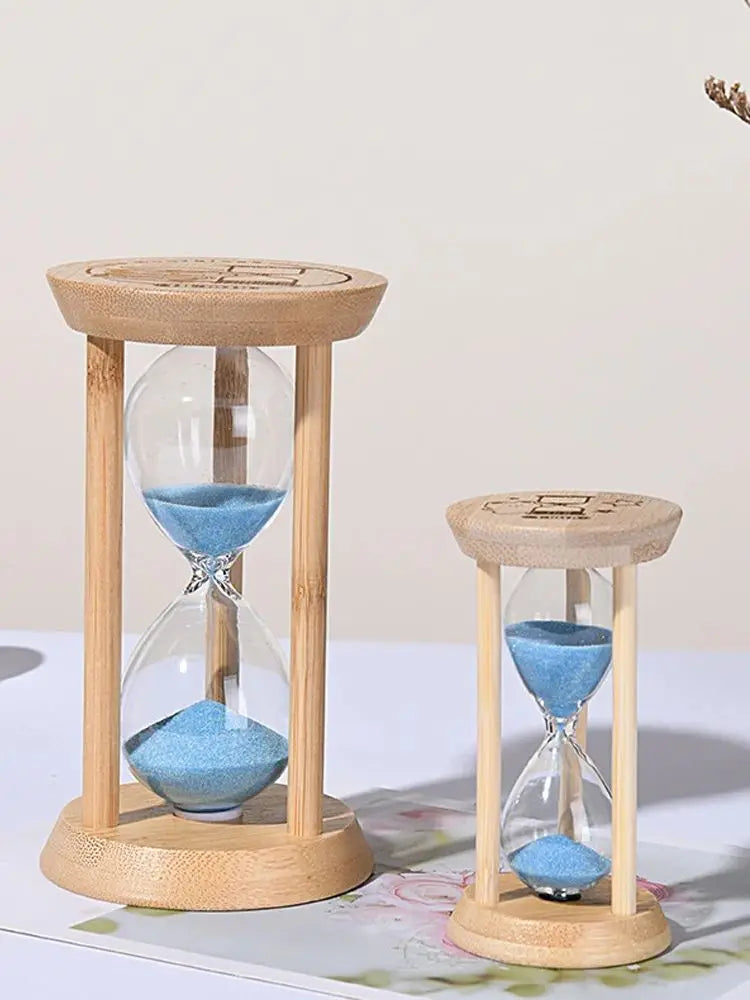 Wooden Hourglass Sand Timer for Desk, Living Room & Kitchen | Minimalist Home Decor Accent | 3, 5, 10, 15 or 30 Minutes in Blue or Orange