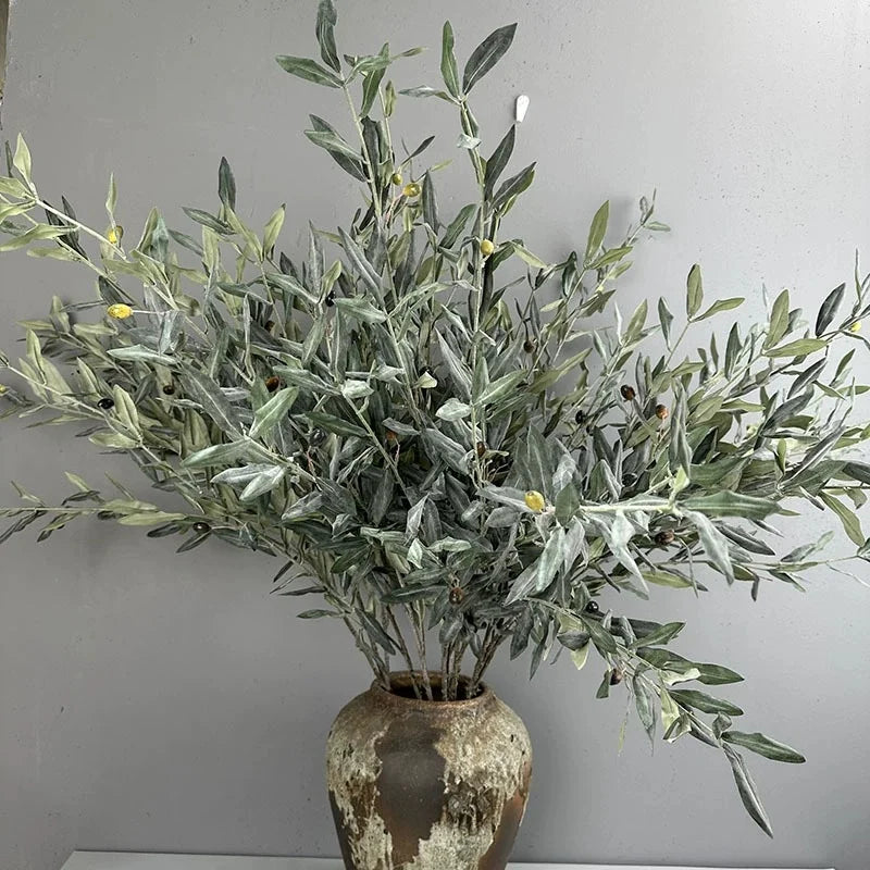 Artificial Olive Branch for Vases & Wreaths | 113cm Realistic Faux Olive Leaves | Fake Plant Stem for Living Room, Wedding & Christmas Decor