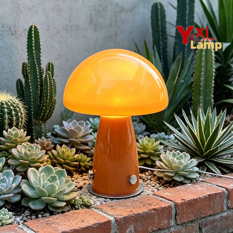 Murano-Style Glass Mushroom Lamp for Bedside & Living Room | Mid-Century Retro Table Lamp | Dimmable Plug-in LED, Swirl or Solid Designs