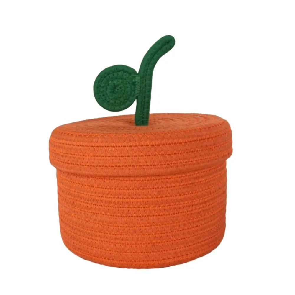 Small Cotton Rope Basket with Lid for Desk, Shelf & Bathroom | Hand-Woven Round Storage Basket | Colourful Lidded Organiser, 20x14cm