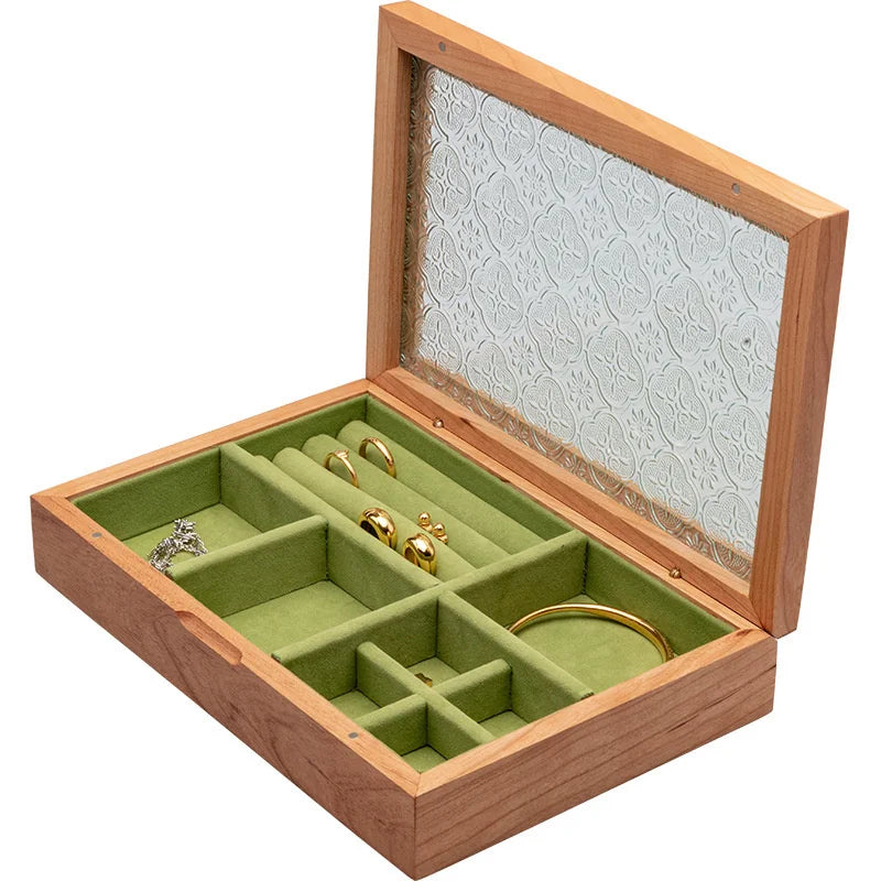 Solid Wood Jewellery Box for Dresser & Vanity | Modern Minimalist Organiser for Earrings, Necklaces & Bracelets | Portable Desktop Storage, 4 Styles