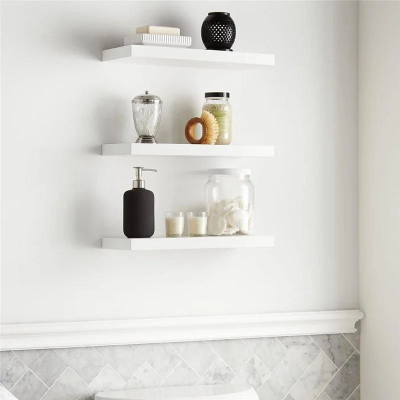 Soft Wood Floating Shelf 16in | Wall Mounted Wooden Display Shelf for Bedroom, Bathroom, Living Room & Kitchen Wall Decor