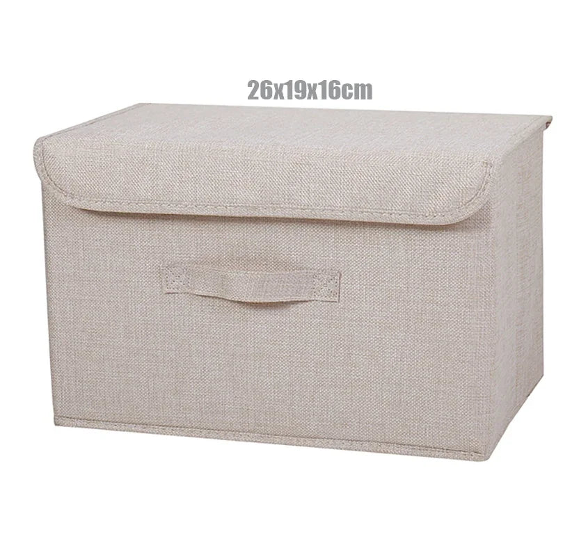Foldable Cotton Linen Storage Box with Lid for Closet, Nursery & Shelves | Washable Fabric Storage Bin | Toy & Clothes Organiser, 2 Sizes