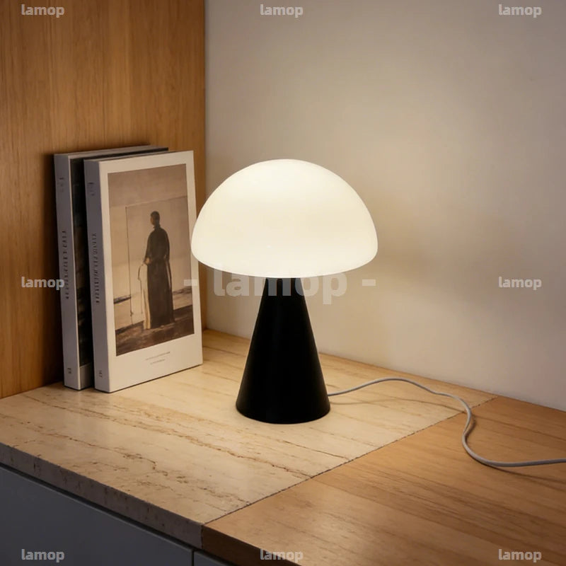 Glass Mushroom Table Lamp for Bedside, Desk & Study | Modern Minimalist Umbrella Lamp | USB-C Powered LED Night Light in 5 Colours