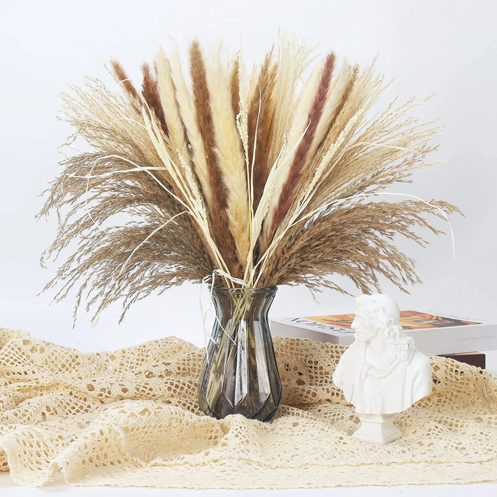 Dried Pampas Grass Bouquet for Vases, Living Room & Wedding Decor | Natural Fluffy Boho Dried Flowers | Mixed Bouquets in 30+ Styles, 45 to 50cm